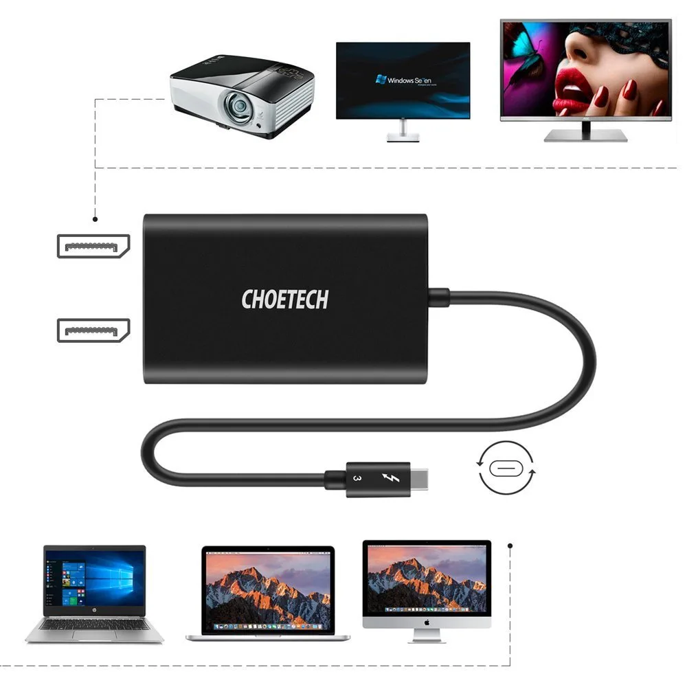 USB Type-C Thunderbolt 3 elosztó adapter, fekete
