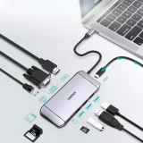 Többfunkciós USB-elosztó SD- és TF-kártyaolvasóval, HDMI 4K, VGA, Full HD, RJ45, 9-in-1, szürke 3
