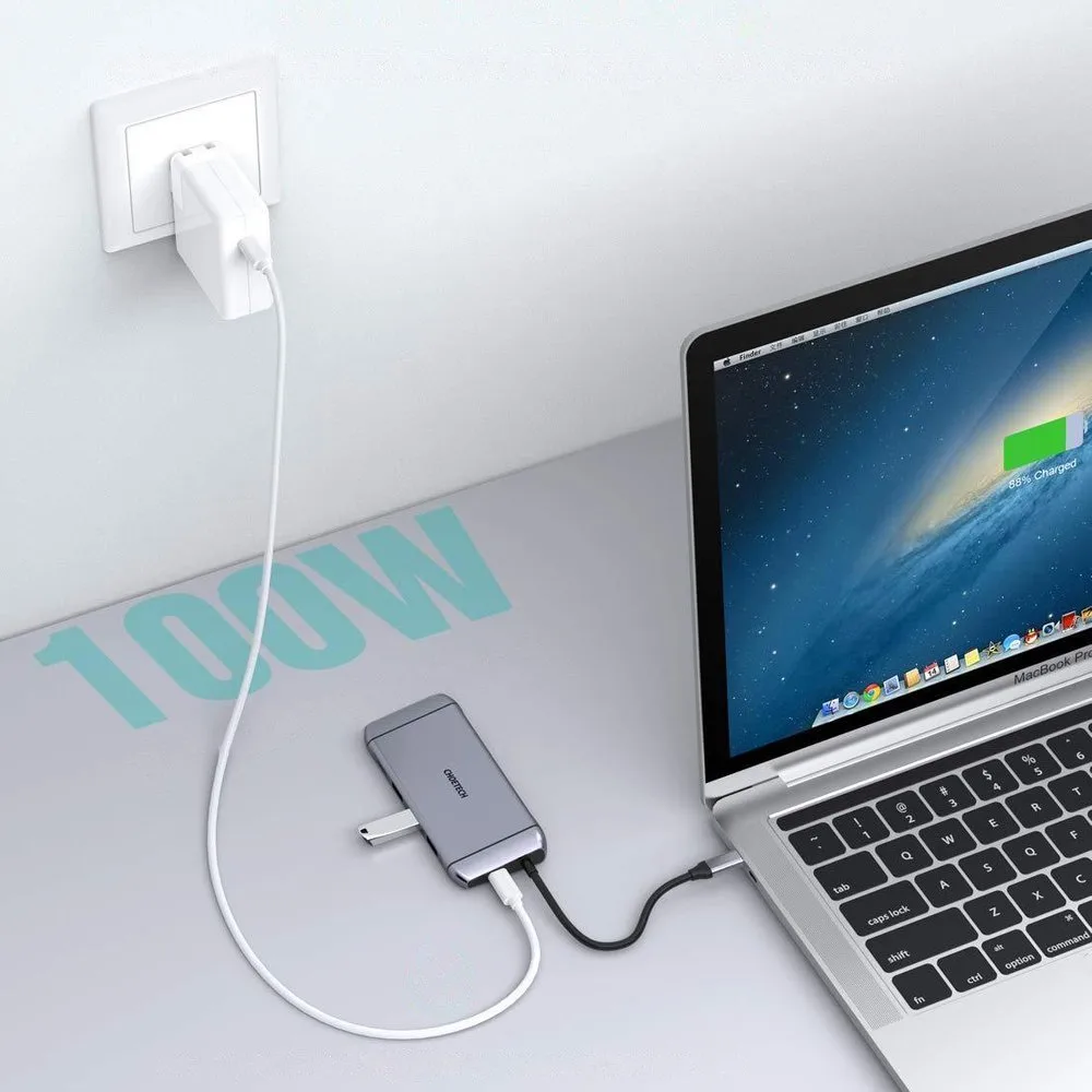 Többfunkciós USB-elosztó SD- és TF-kártyaolvasóval, HDMI 4K, VGA, Full HD, RJ45, 9-in-1, szürke 4