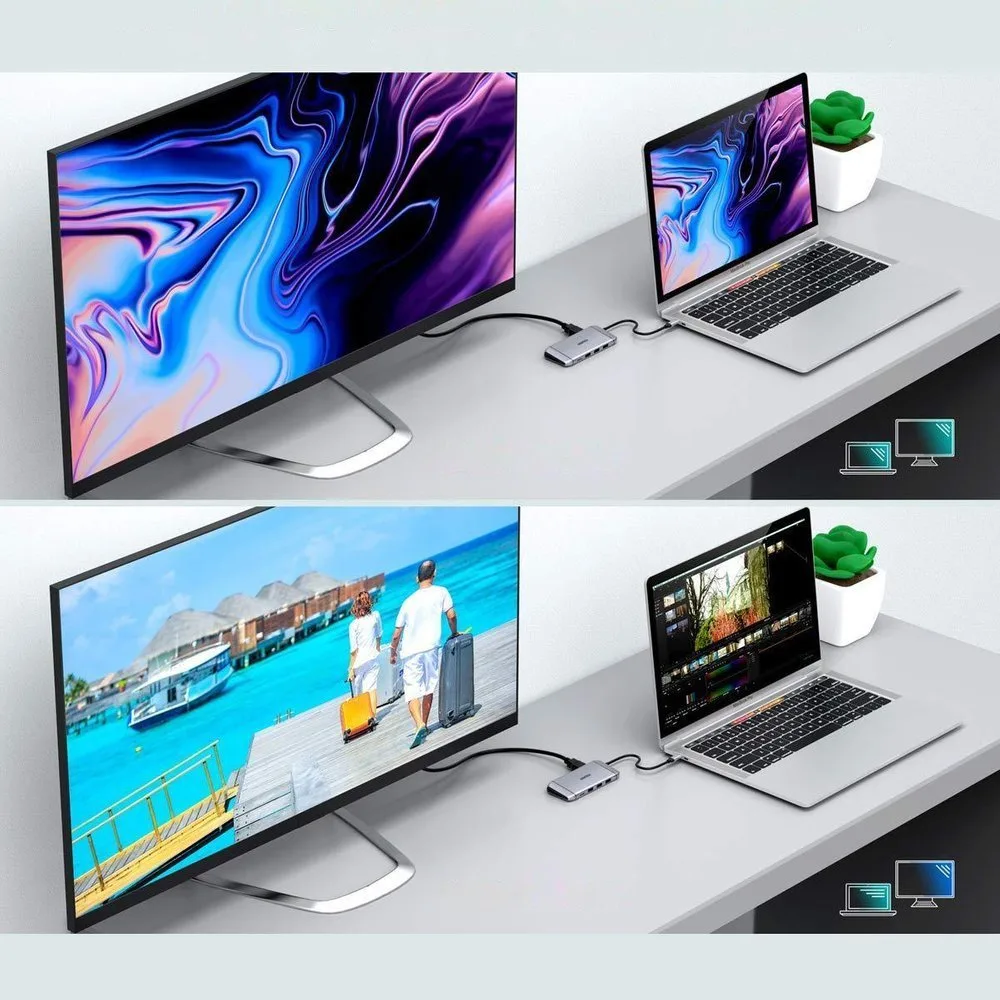 Többfunkciós USB-elosztó SD- és TF-kártyaolvasóval, HDMI 4K, VGA, Full HD, RJ45, 9-in-1, szürke 5