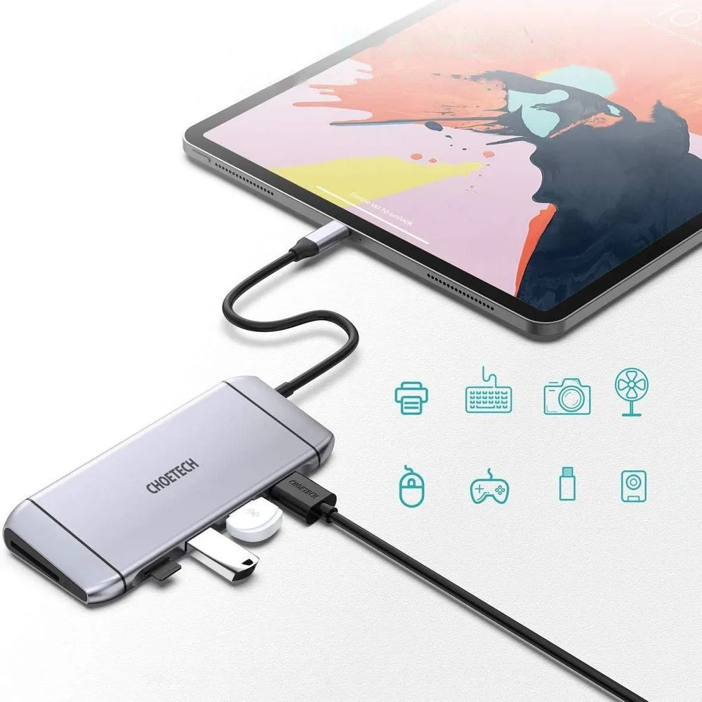 Többfunkciós USB-elosztó SD- és TF-kártyaolvasóval, HDMI 4K, VGA, Full HD, RJ45, 9-in-1, szürke 6