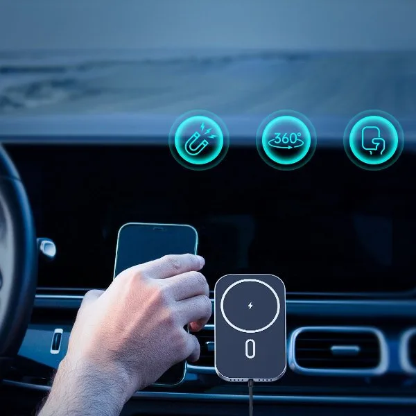 Automobilski magnetski nosač + 15W Qi bežični punjač, crni 10