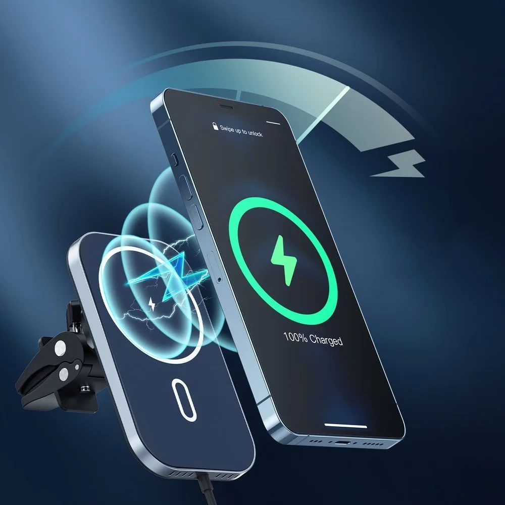 Automobilski magnetski nosač + 15W Qi bežični punjač, crni 3