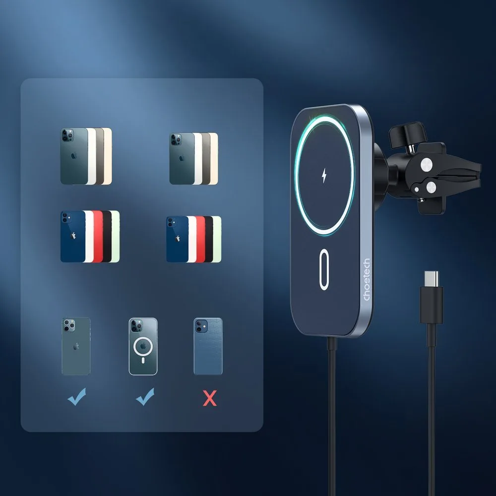 Automobilski magnetski nosač + 15W Qi bežični punjač, crni 4