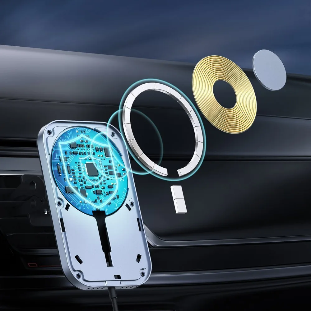 Automobilski magnetski nosač + 15W Qi bežični punjač, crni 5