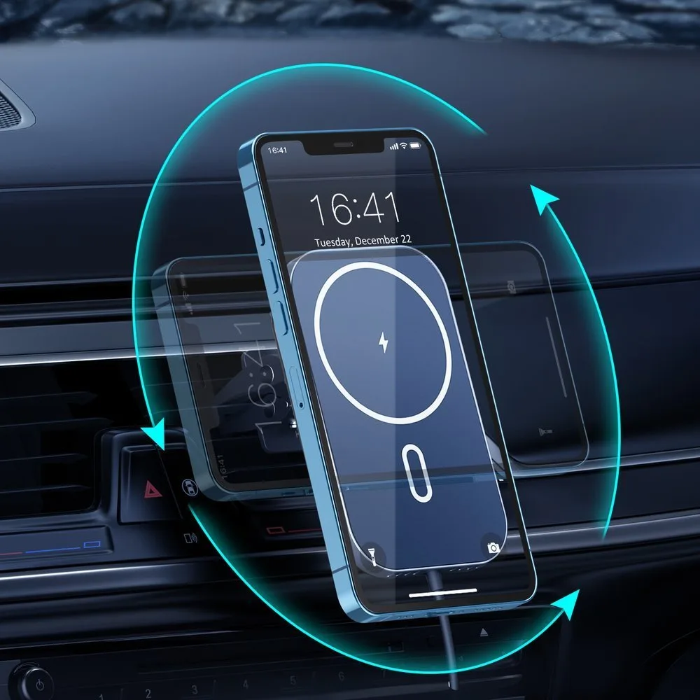 Automobilski magnetski nosač + 15W Qi bežični punjač, crni 7