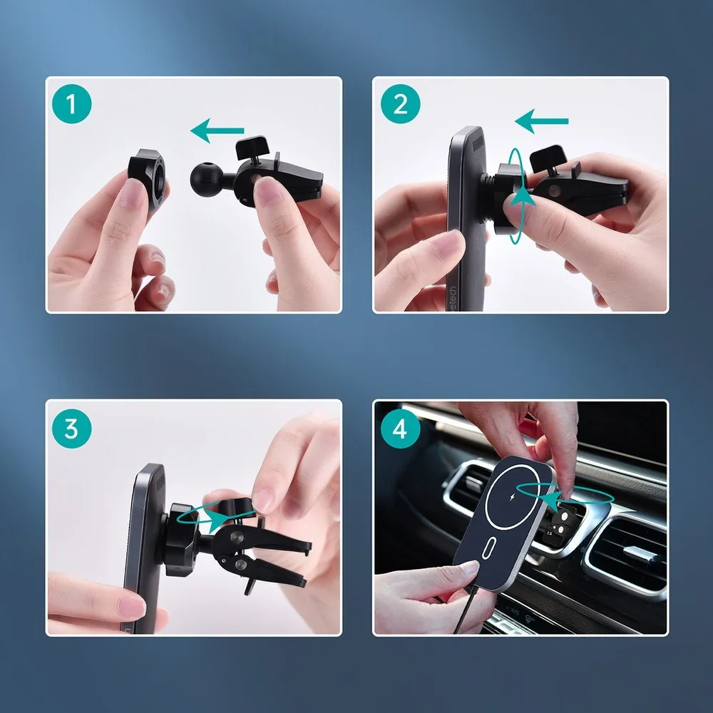 Automobilski magnetski nosač + 15W Qi bežični punjač, crni 9