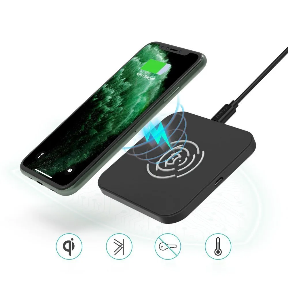 Încărcător wireless Qi de 10 W pentru telefon și căști, negru 6