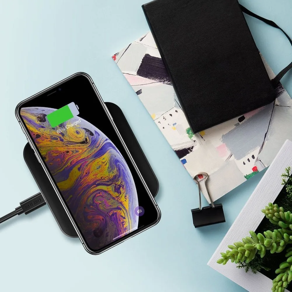 Încărcător wireless Qi de 10 W pentru telefon și căști, negru 7