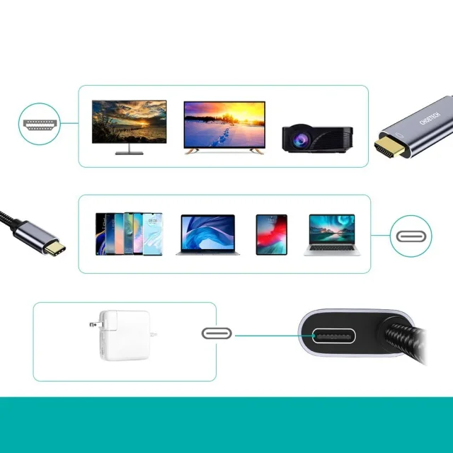 USB Type-C – HDMI 4K + USB Type-C PD adapter MacBook PC-hez, 1,8 m, szürke