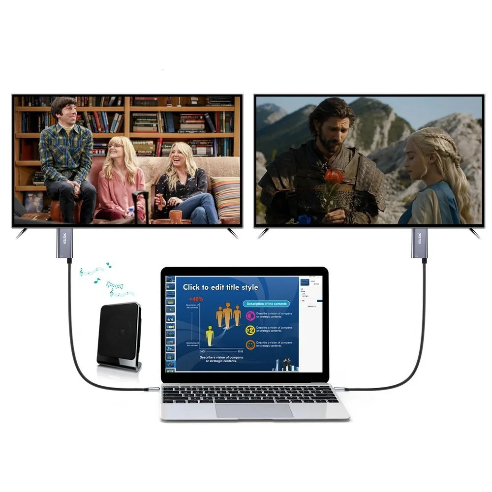 USB Type-C to HDMI 4K + USB Type-C PD Adapter for MacBook PC, 1.8m, Gray 3