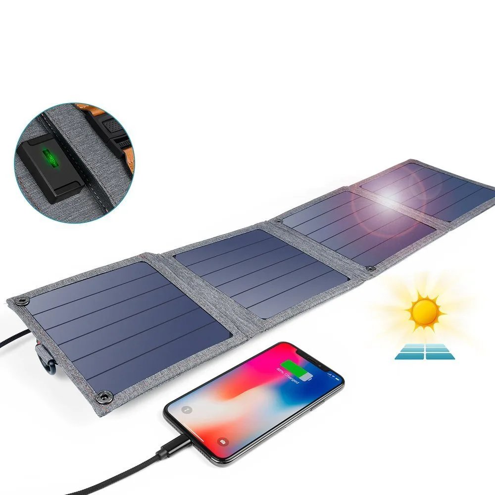 14W sklopivi sivi putni solarni punjač za telefon s USB-om 3