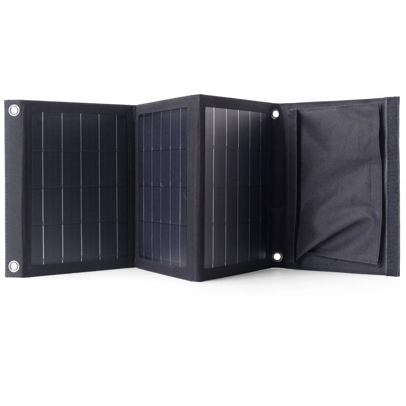 22 W-os, 2 USB-csatlakozóval ellátott, összecsukható, fekete utazó napelemes töltő 22 W-os, 2 USB-csatlakozóval ellátott, összecsukható, fekete utazó napelemes töltő
