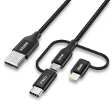 MFI Lightning na USB Type-C na micro USB kabel 3-u-1, 1,2 m, crni