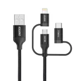 MFI Lightning na USB Type-C na micro USB kabel 3-u-1, 1,2 m, crni 2