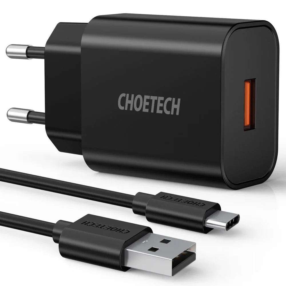 QuickCharge 3.0 18 W 3 A gyors hálózati töltő + 1 m-es fekete USB-kábel