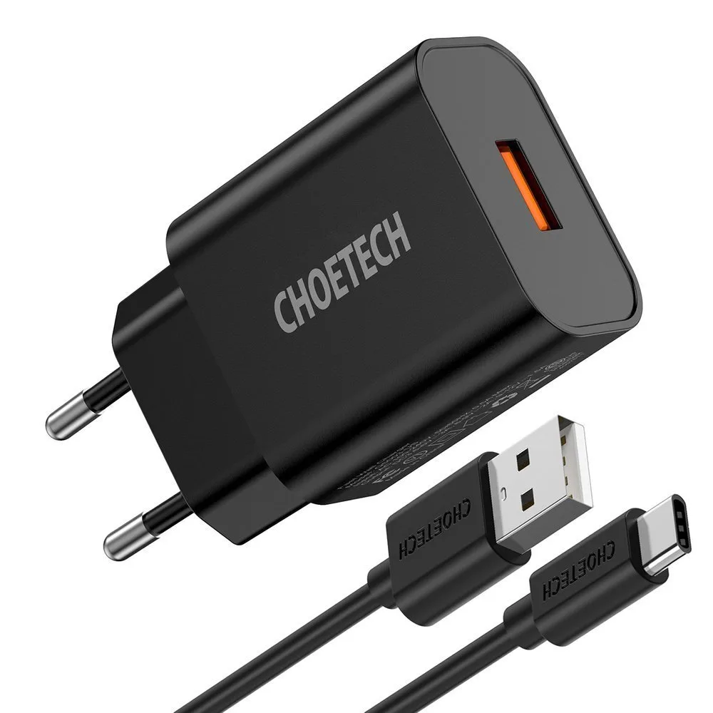 QuickCharge 3.0 18 W 3 A gyors hálózati töltő + 1 m-es fekete USB-kábel
