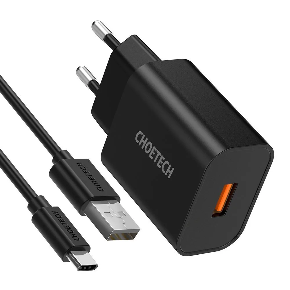 QuickCharge 3.0 18W 3A brzi AC punjač + 1 m crni USB kabel 3