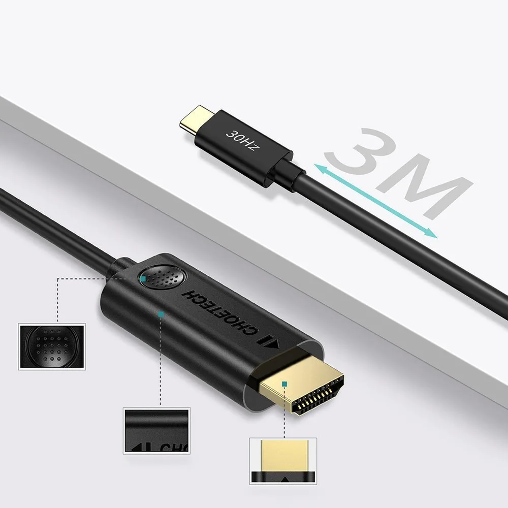 USB Type-C – HDMI 4K 30 Hz kábel, 3 m, fekete 5