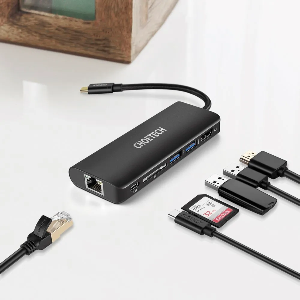 6 az 1-ben USB Type-C hub adapter dokkolóállomás 100 W PD fekete