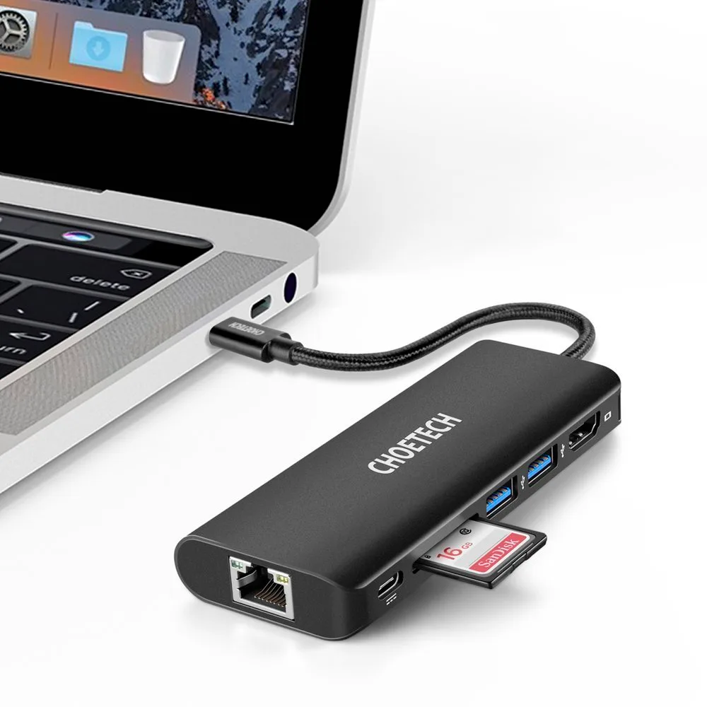 6 az 1-ben USB Type-C hub adapter dokkolóállomás 100 W PD fekete 3