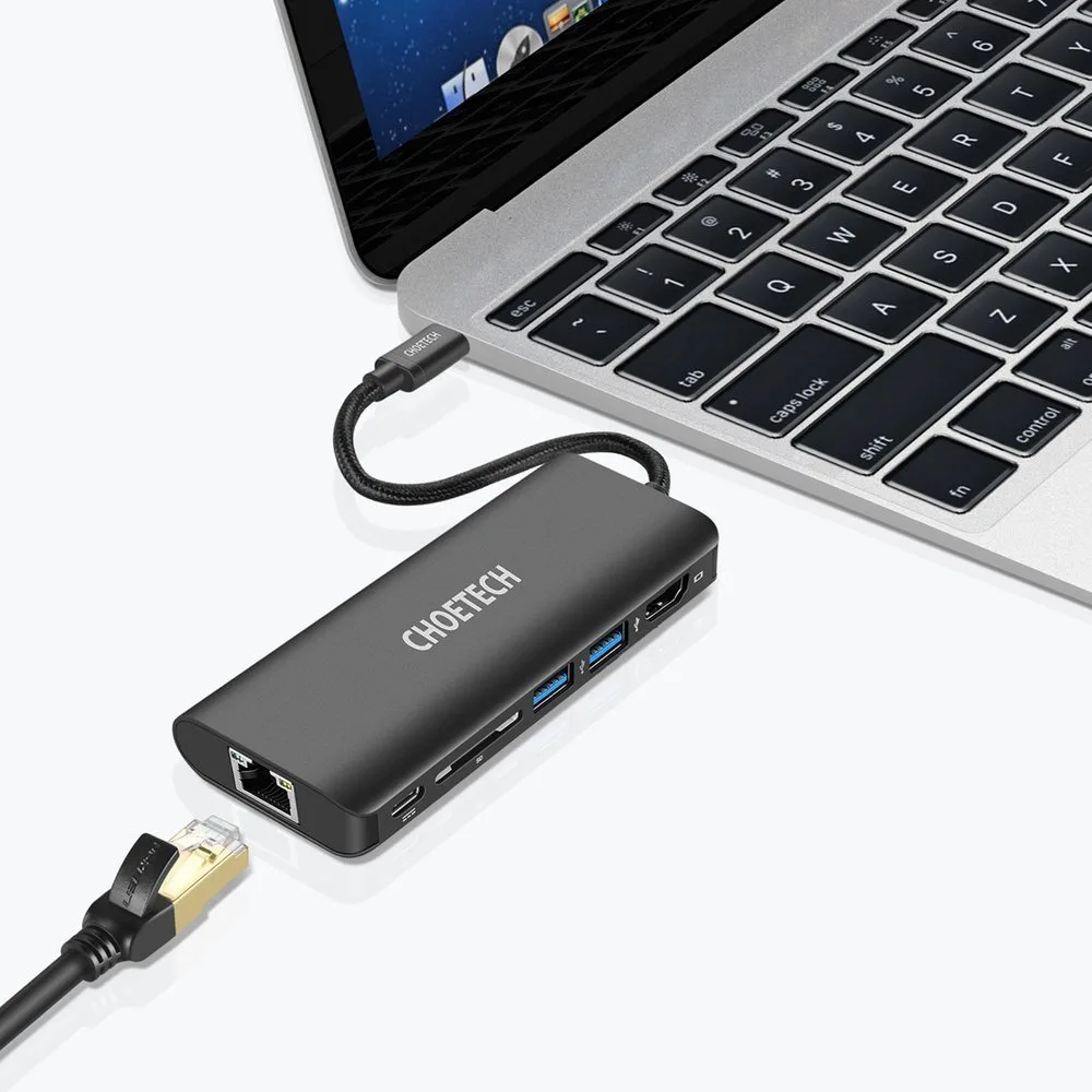 6 az 1-ben USB Type-C hub adapter dokkolóállomás 100 W PD fekete 4