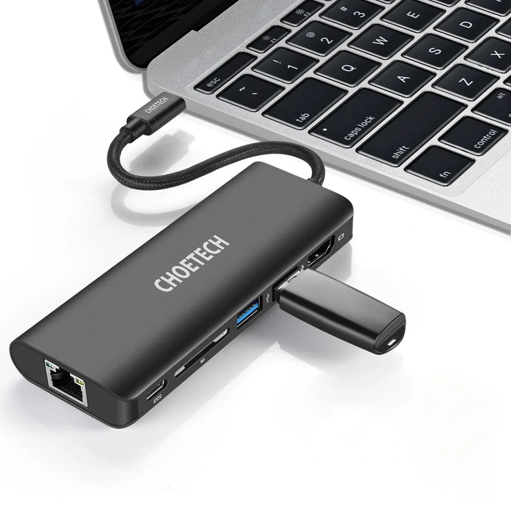 6 az 1-ben USB Type-C hub adapter dokkolóállomás 100 W PD fekete 5