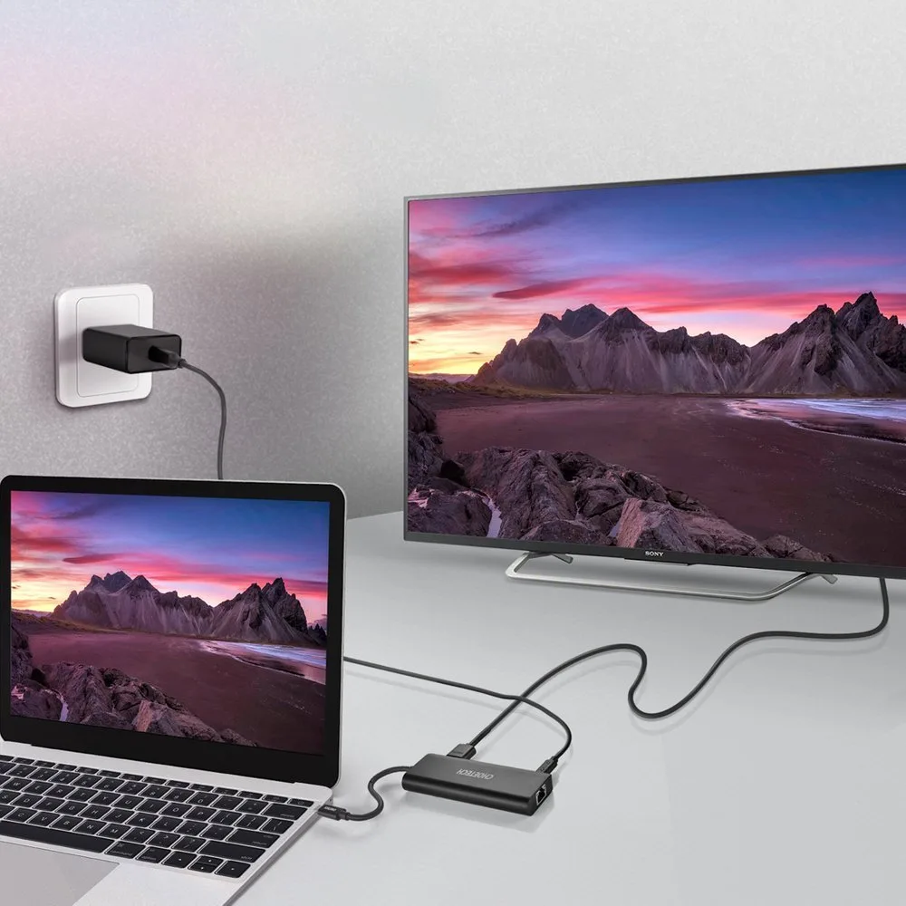 6 az 1-ben USB Type-C hub adapter dokkolóállomás 100 W PD fekete 8