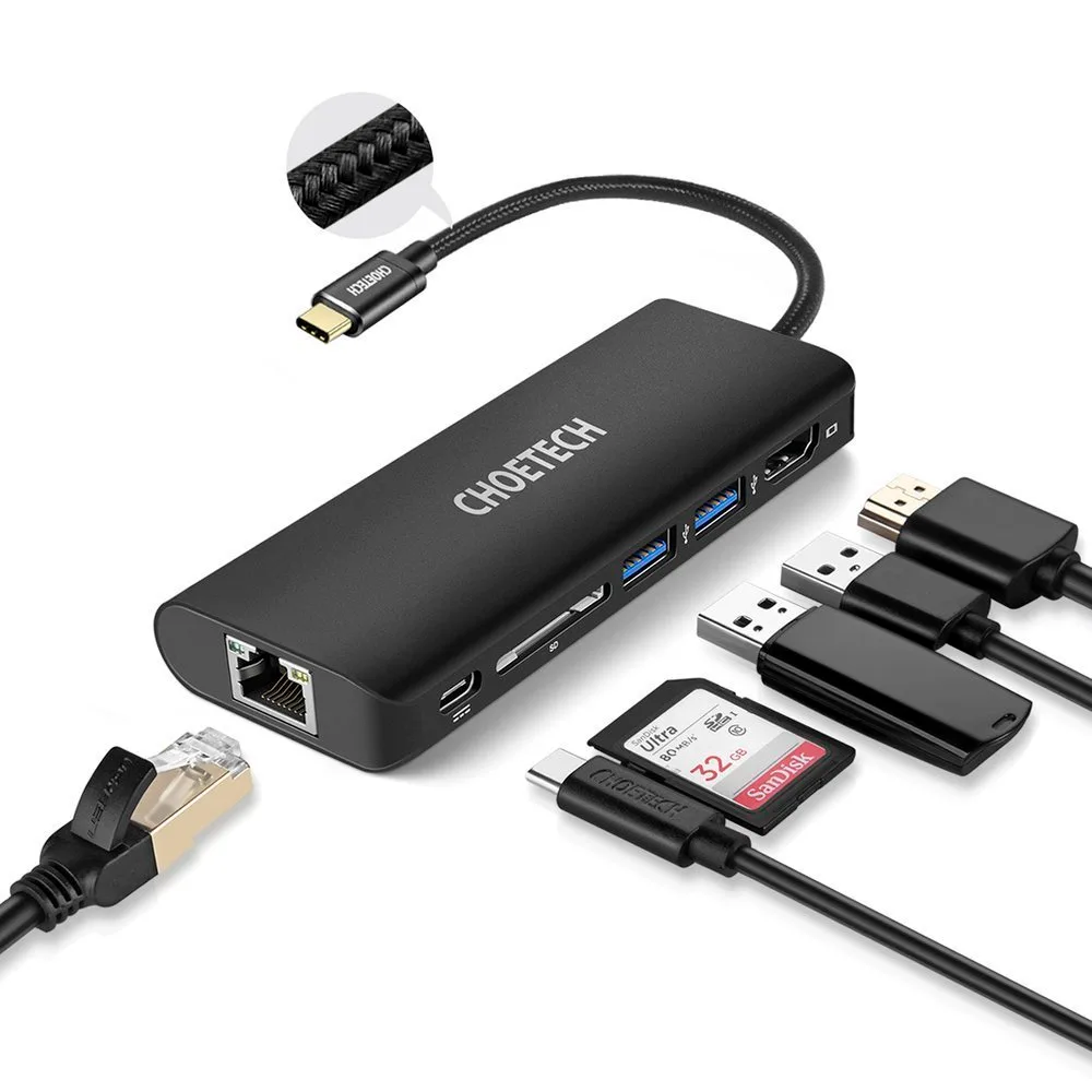 6 az 1-ben USB Type-C hub adapter dokkolóállomás 100 W PD fekete 9