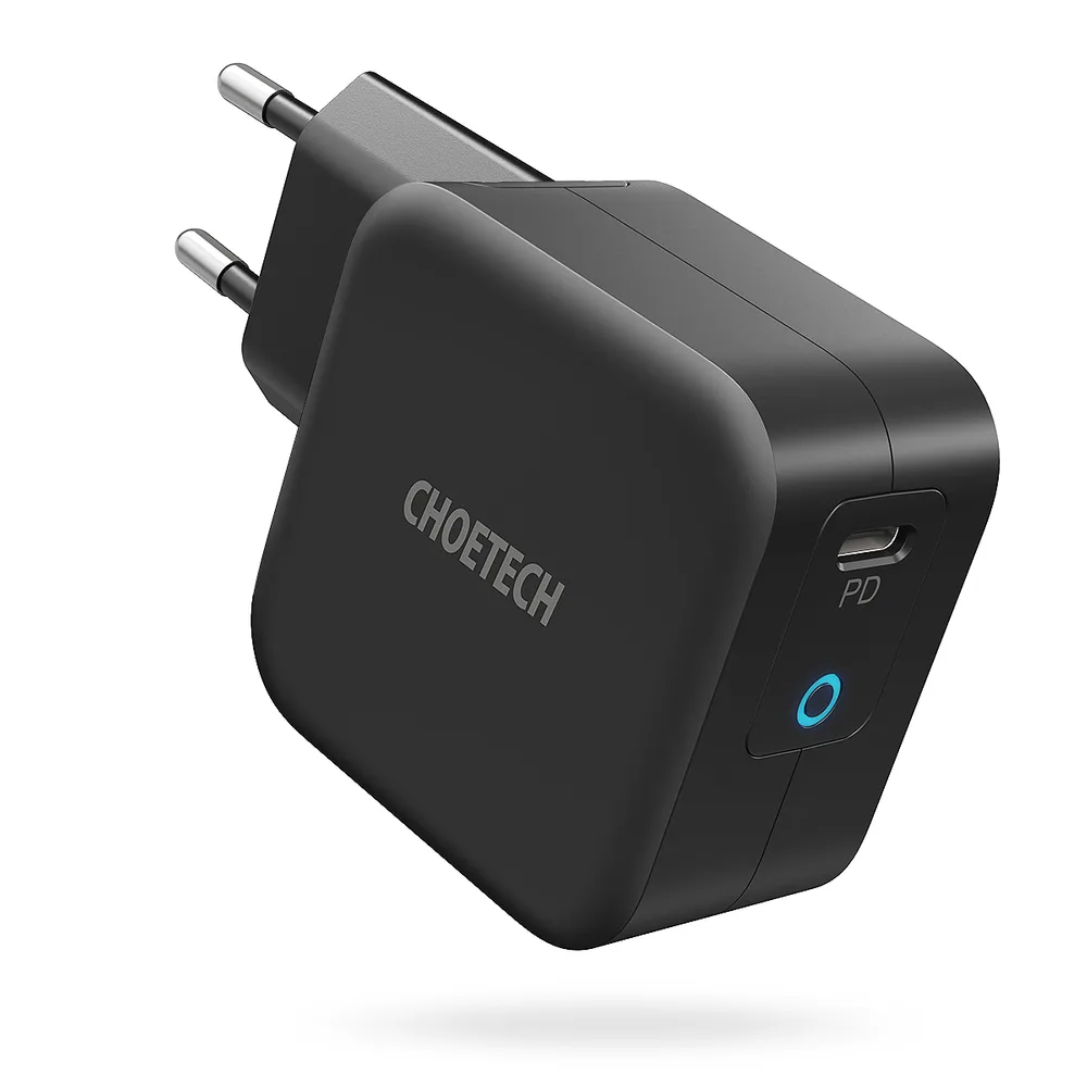 GaN USB Type-C 60 W-os fali töltő + 1,8 m-es USB Type-C kábel, fekete