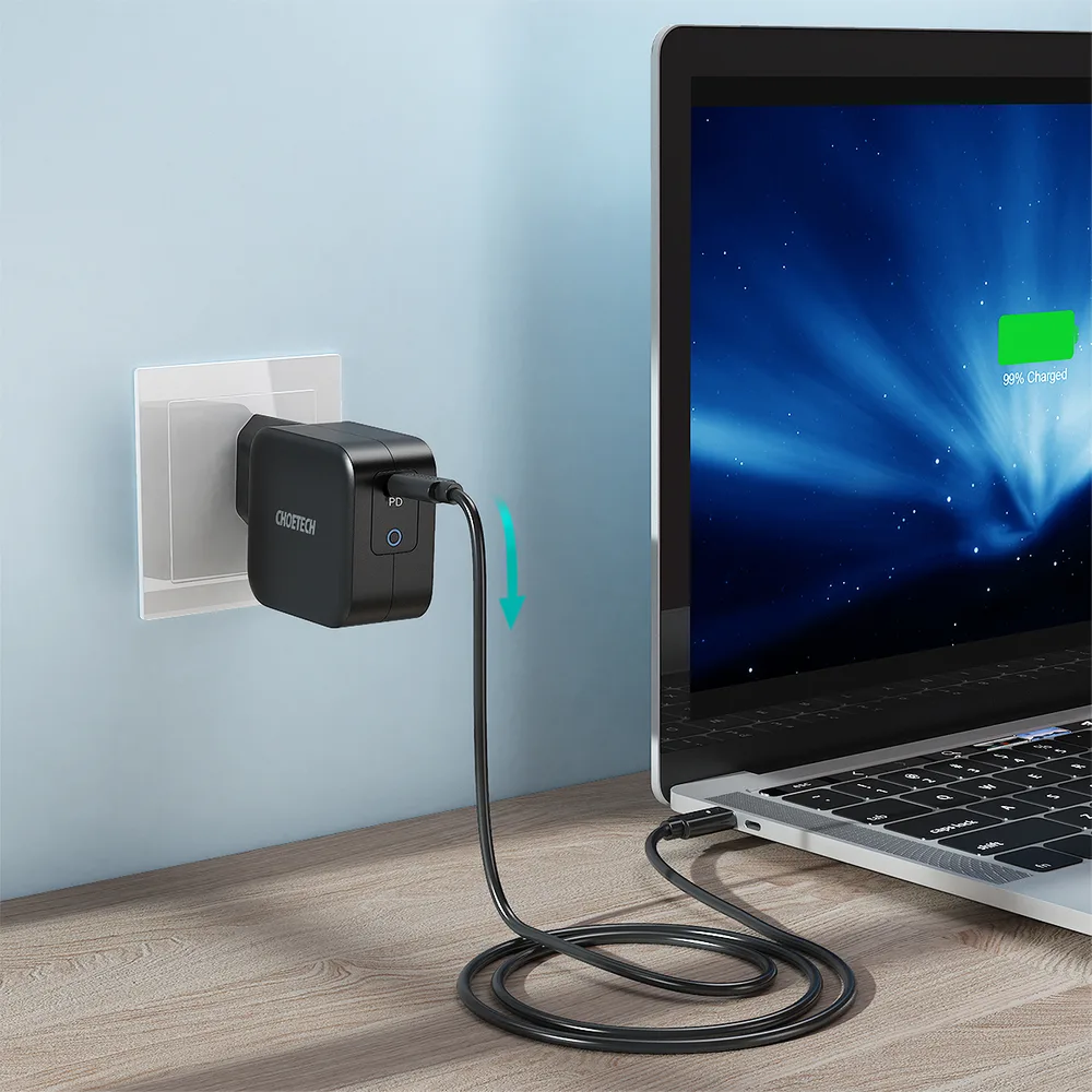 GaN USB Type-C zidni punjač 60W + 1,8 m USB Type-C kabel, crna 3