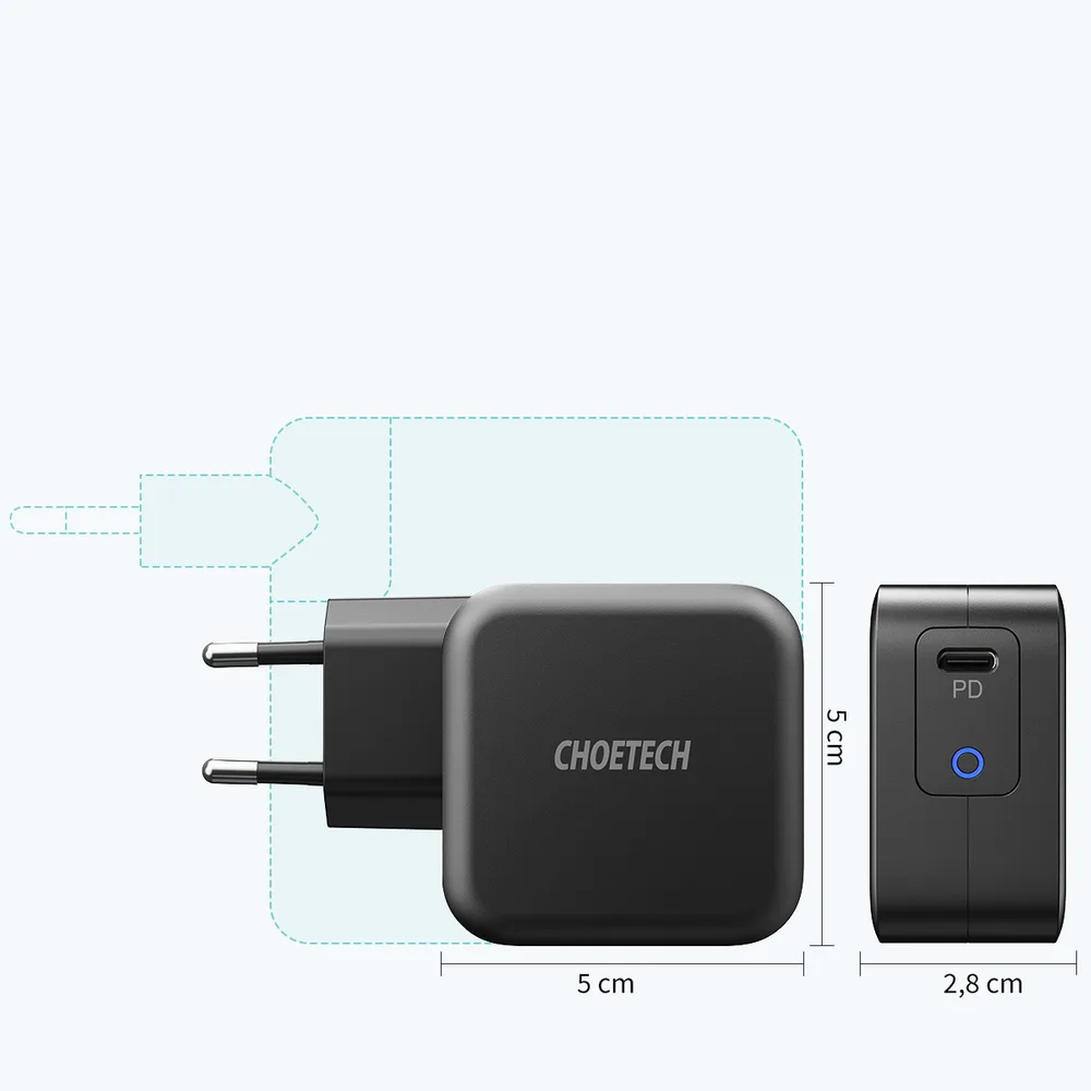 GaN USB Type-C zidni punjač 60W + 1,8 m USB Type-C kabel, crna 4