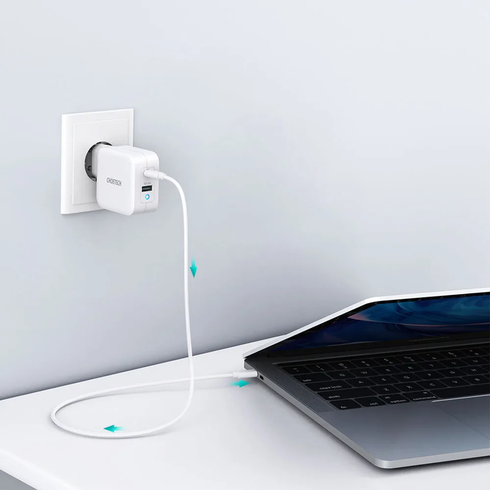 GaN USB Type-C PD USB-A QC3.0 65 W 3,25 A gyors fali töltő, fehér