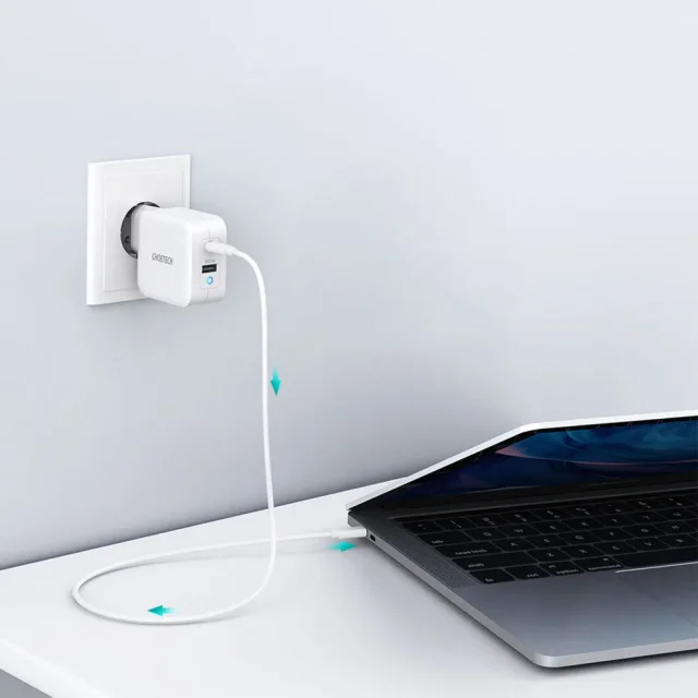 GaN USB Type-C PD USB-A QC3.0 65 W 3,25 A gyors fali töltő, fehér