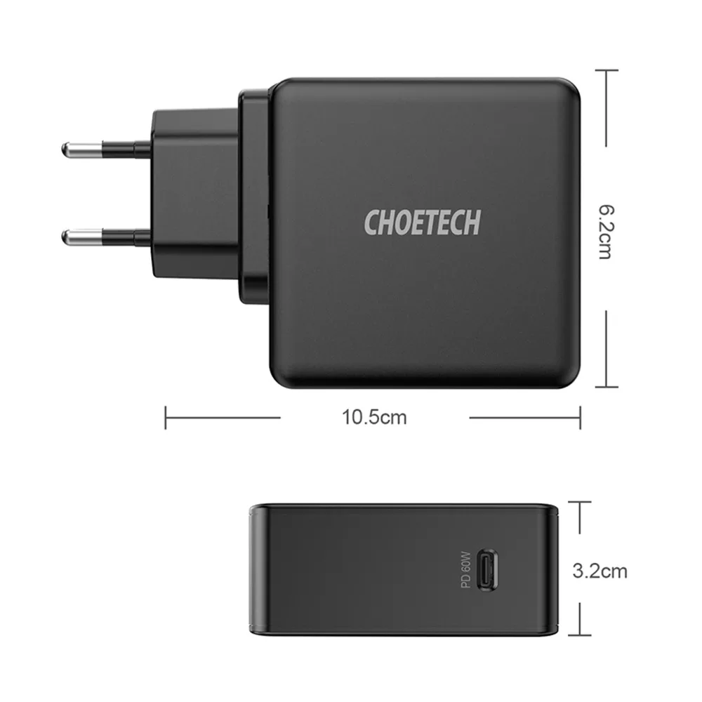USB Type-C PD 60W 3A Fast Wall Charger, Black 5