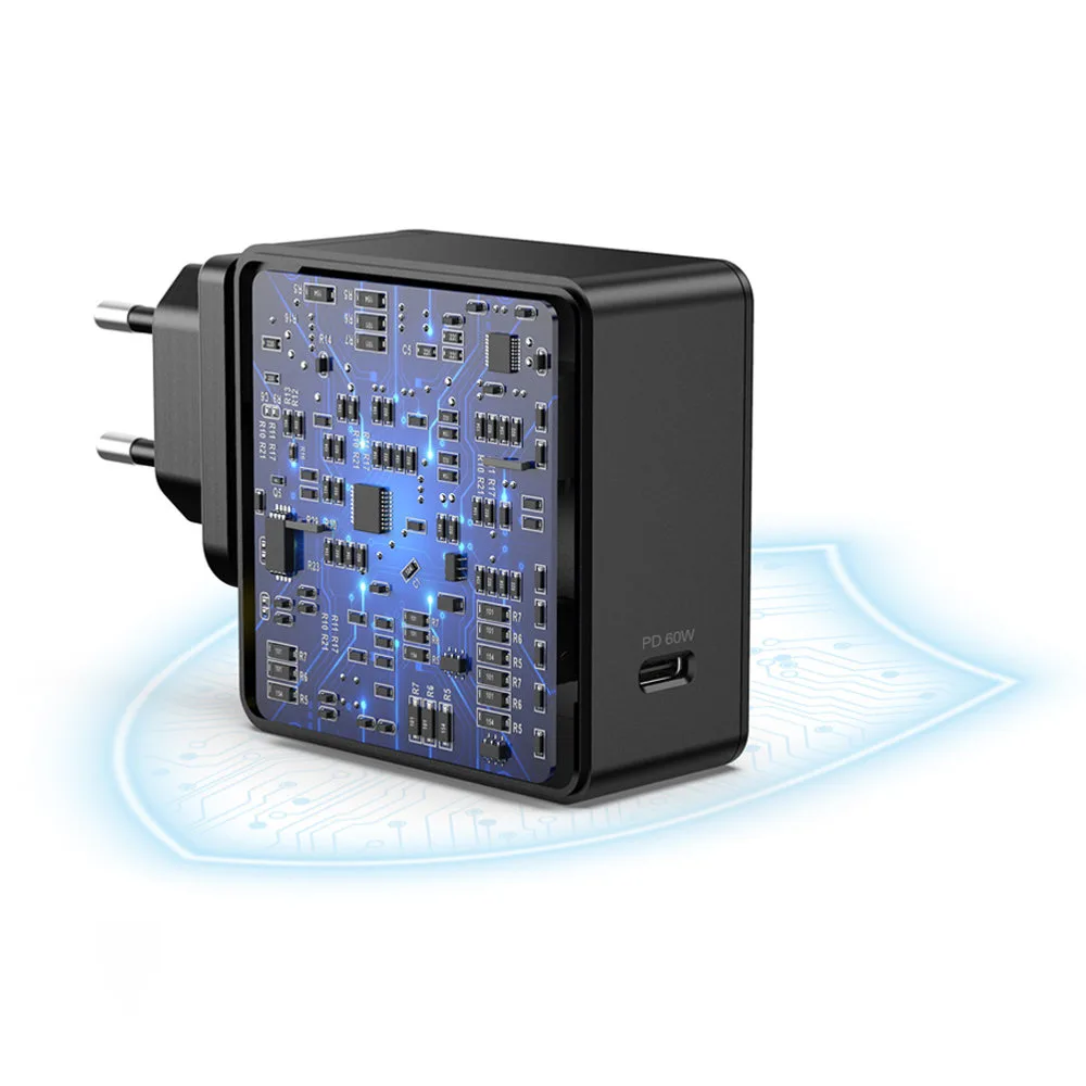 USB Type-C PD 60W 3A Fast Wall Charger, Black 7