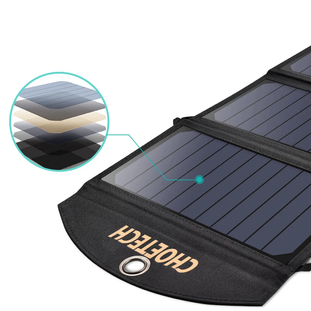 Összecsukható 19 W-os napelemes USB-töltő, 2xUSB, fekete