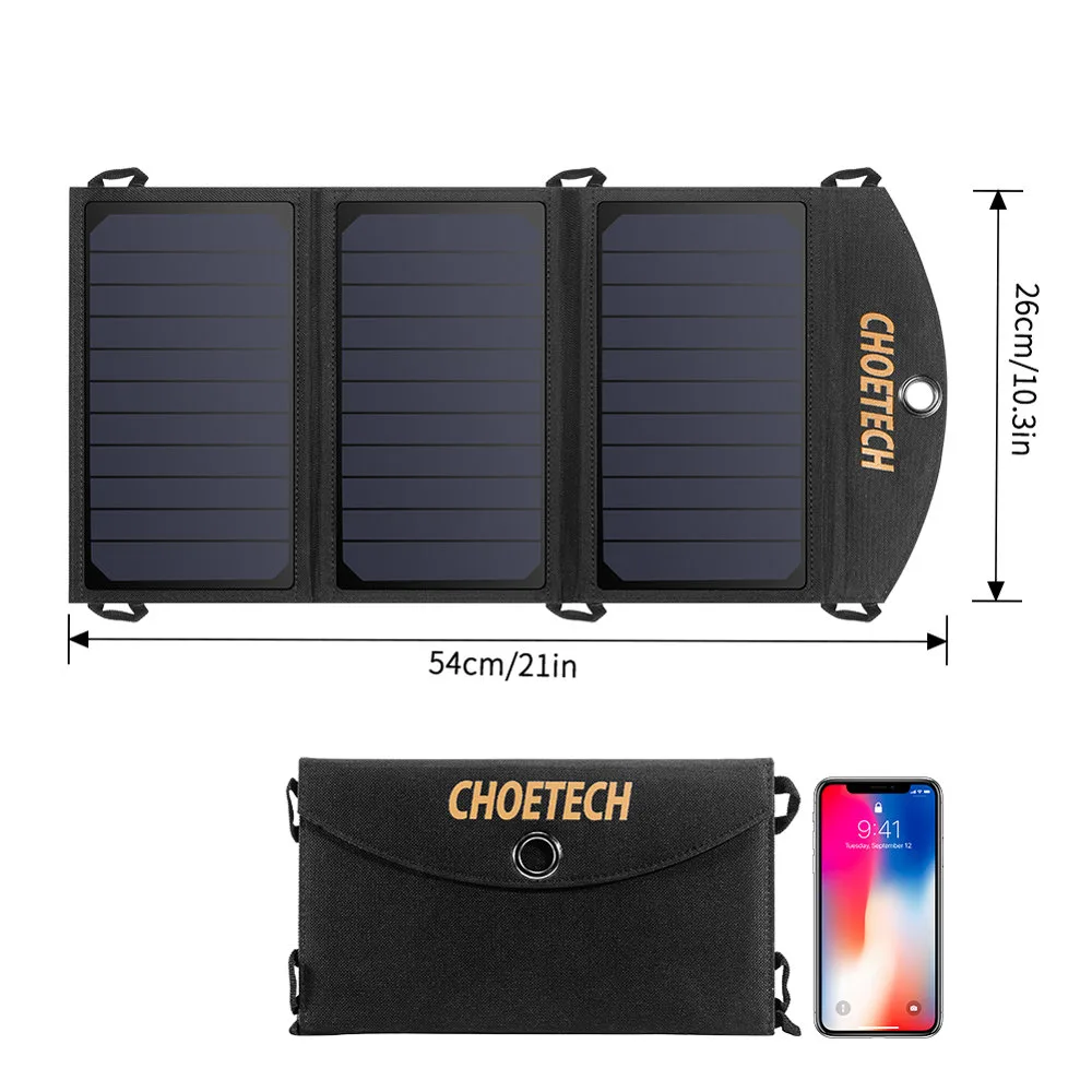 Foldable 19W Solar USB Charger, 2xUSB, Black 5