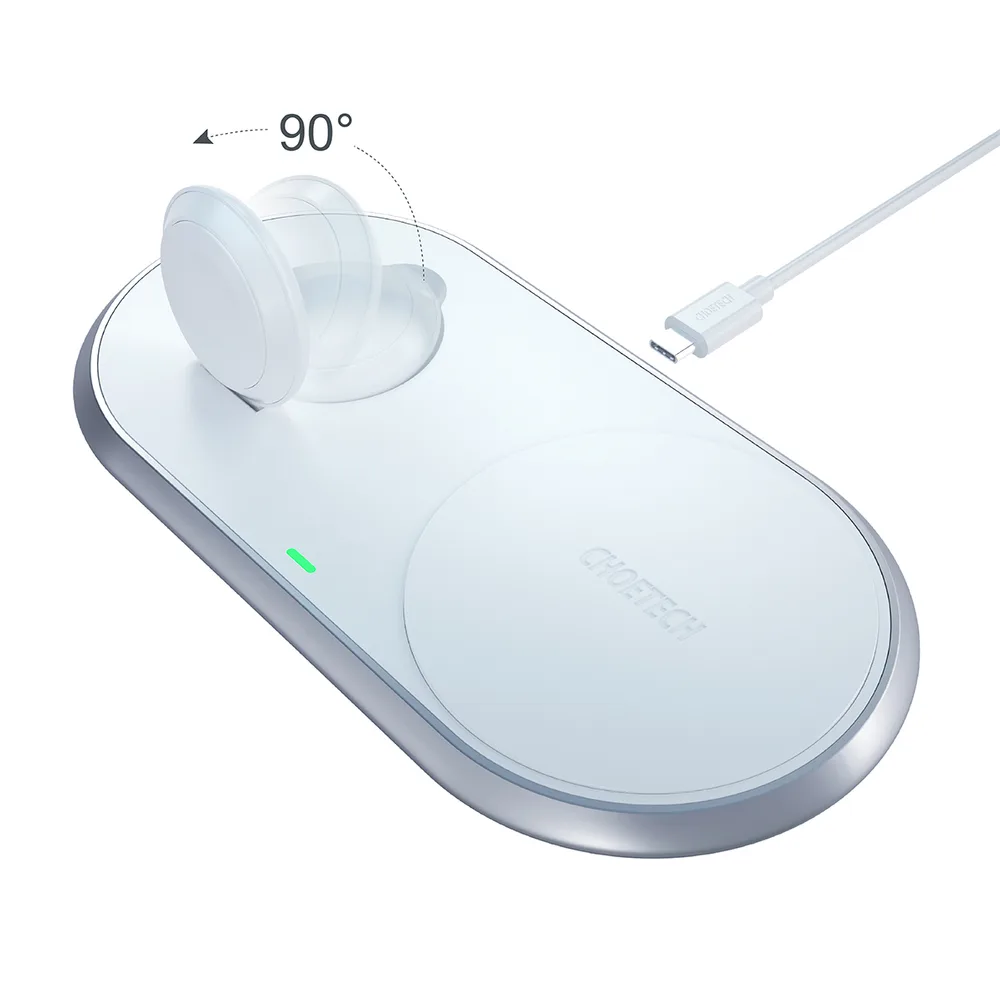Qi 2-in-1 vezeték nélküli töltő Apple Watch-hoz USB Type-C állvánnyal, fehér