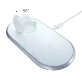 Încărcător wireless Qi 2-în-1 pentru Apple Watch cu suport USB Type-C, alb