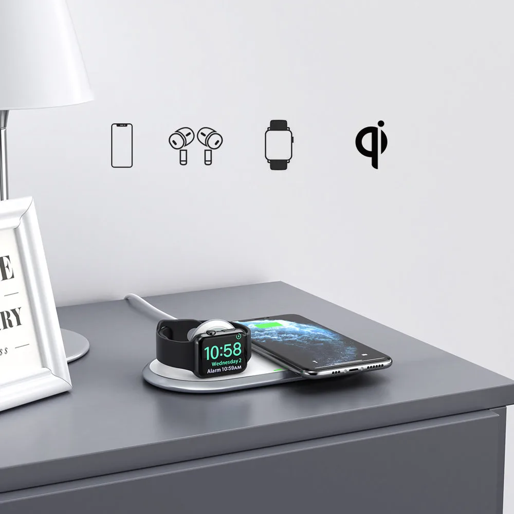 Qi 2-in-1 vezeték nélküli töltő Apple Watch-hoz USB Type-C állvánnyal, fehér