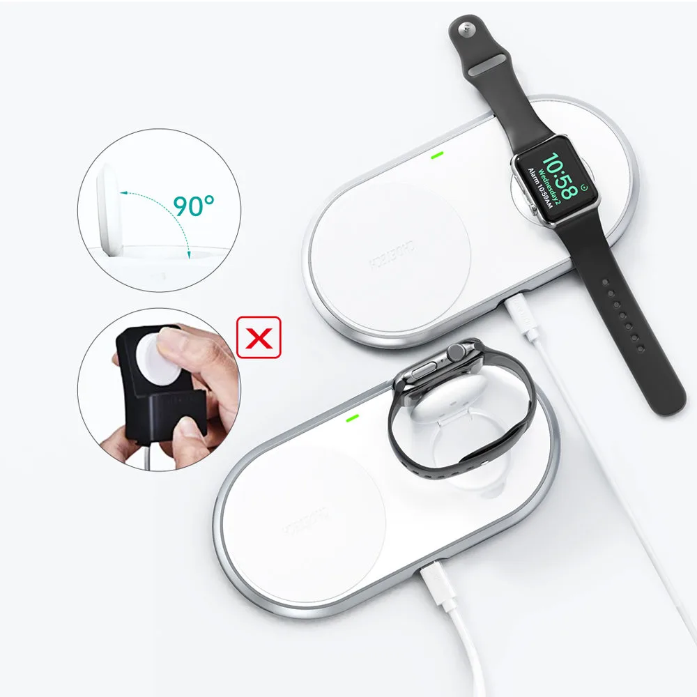 Ładowarka bezprzewodowa Qi 2w1 do smartfona Apple Watch ze stojakiem USB Typ C biały 4