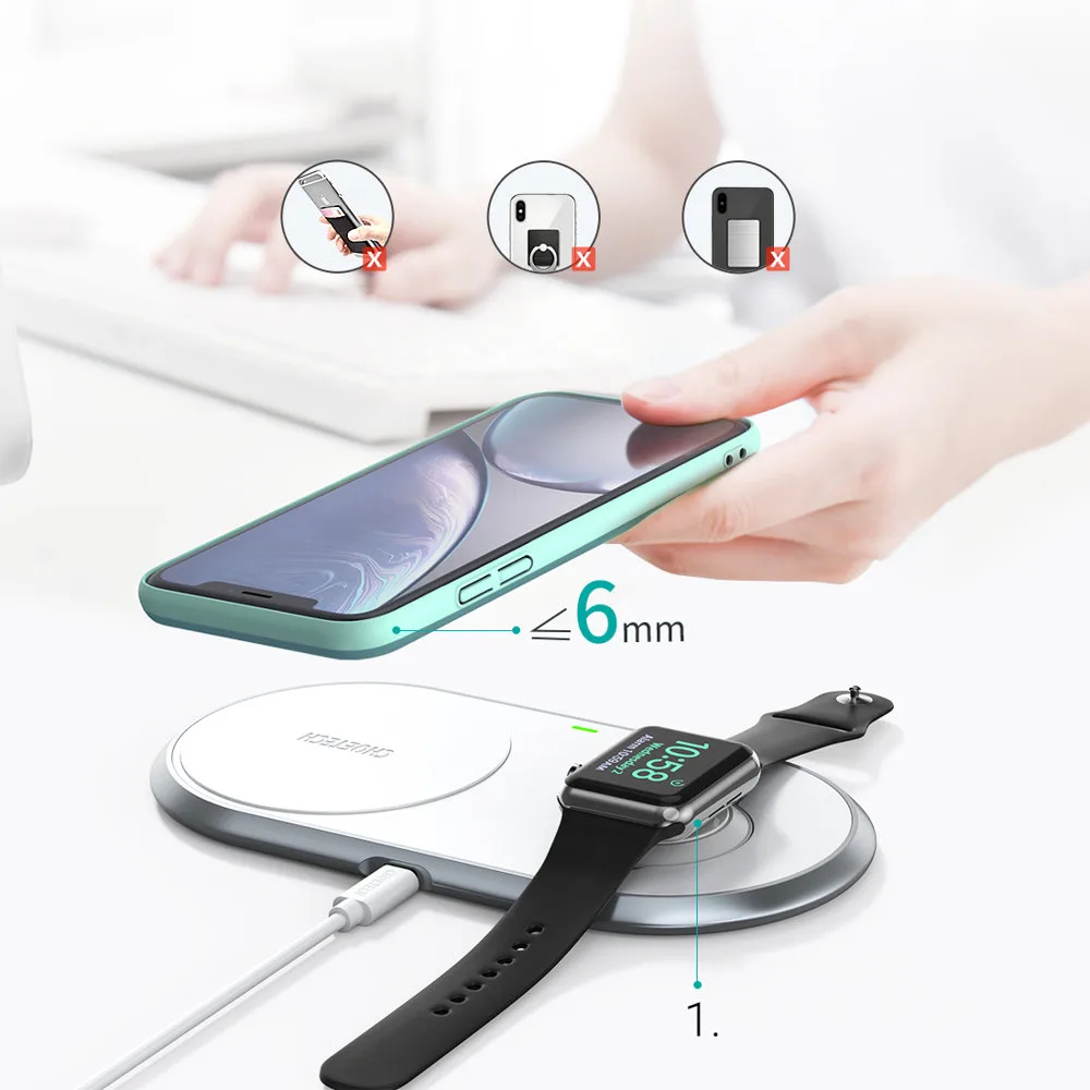 Ładowarka bezprzewodowa Qi 2w1 do smartfona Apple Watch ze stojakiem USB Typ C biały 8