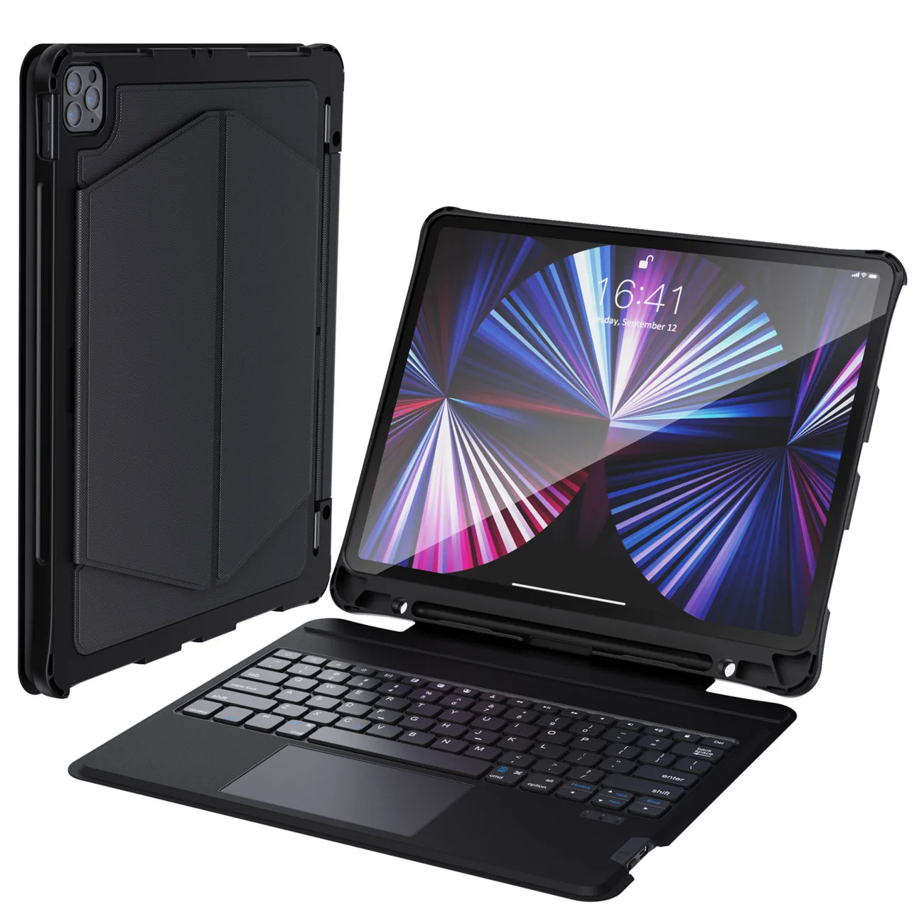 Billentyűzetes tok iPad Pro 12,9" + vezeték nélküli Bluetooth-billentyűzet, fekete