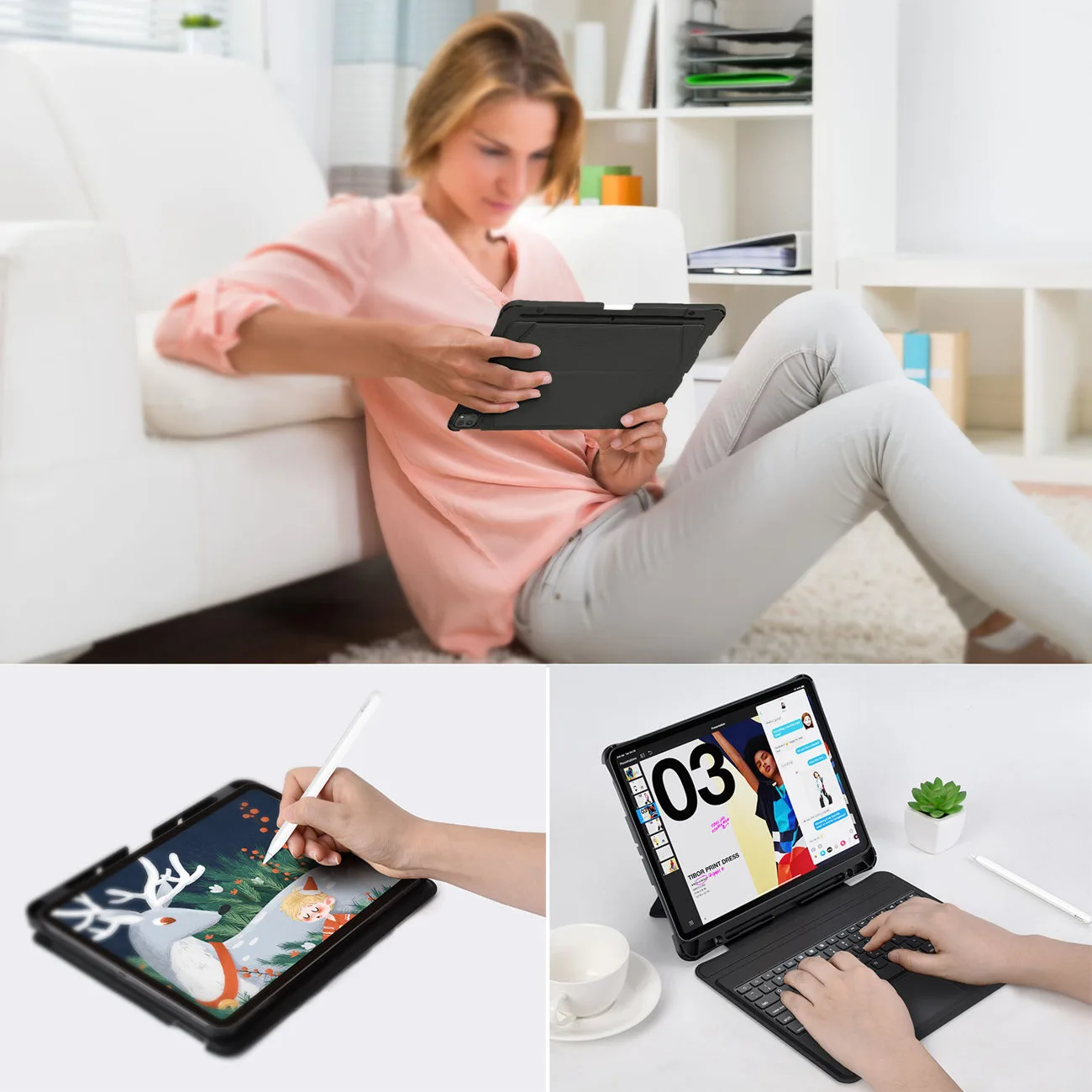 Husă cu tastatură pentru iPad Pro 12,9" + tastatură Bluetooth fără fir, negru 10