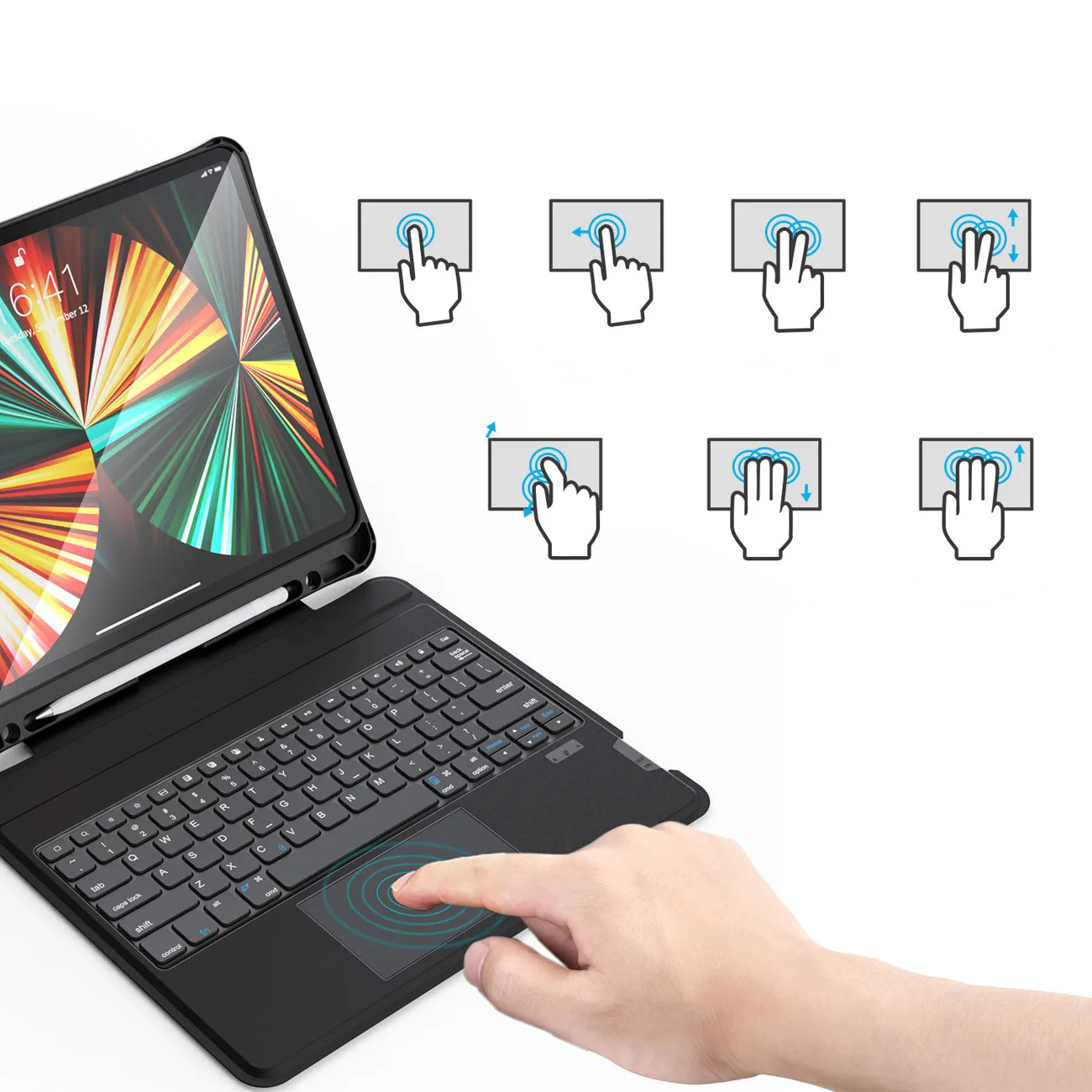 Husă cu tastatură pentru iPad Pro 12,9" + tastatură Bluetooth fără fir, negru 6