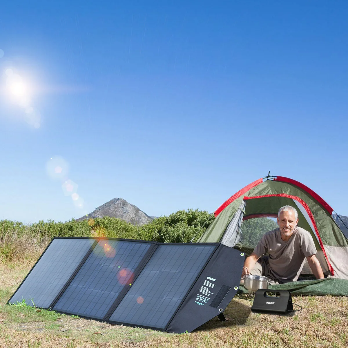 Sklopivi 120W DC solarni punjač s 3 USB priključka, crni 9