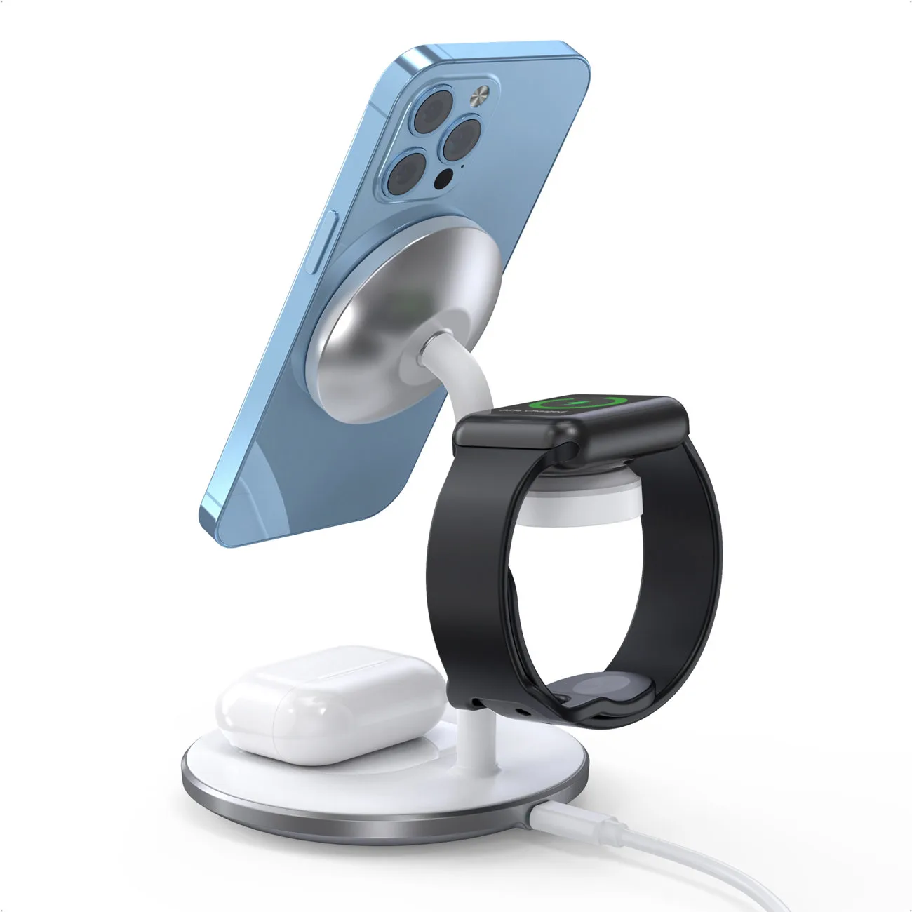 Vezeték nélküli indukciós töltő állvánnyal iPhone, Apple Watch és AirPods készülékekhez (fehér) 3
