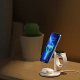 Vezeték nélküli indukciós töltő állvánnyal iPhone, Apple Watch és AirPods készülékekhez (fehér) 9