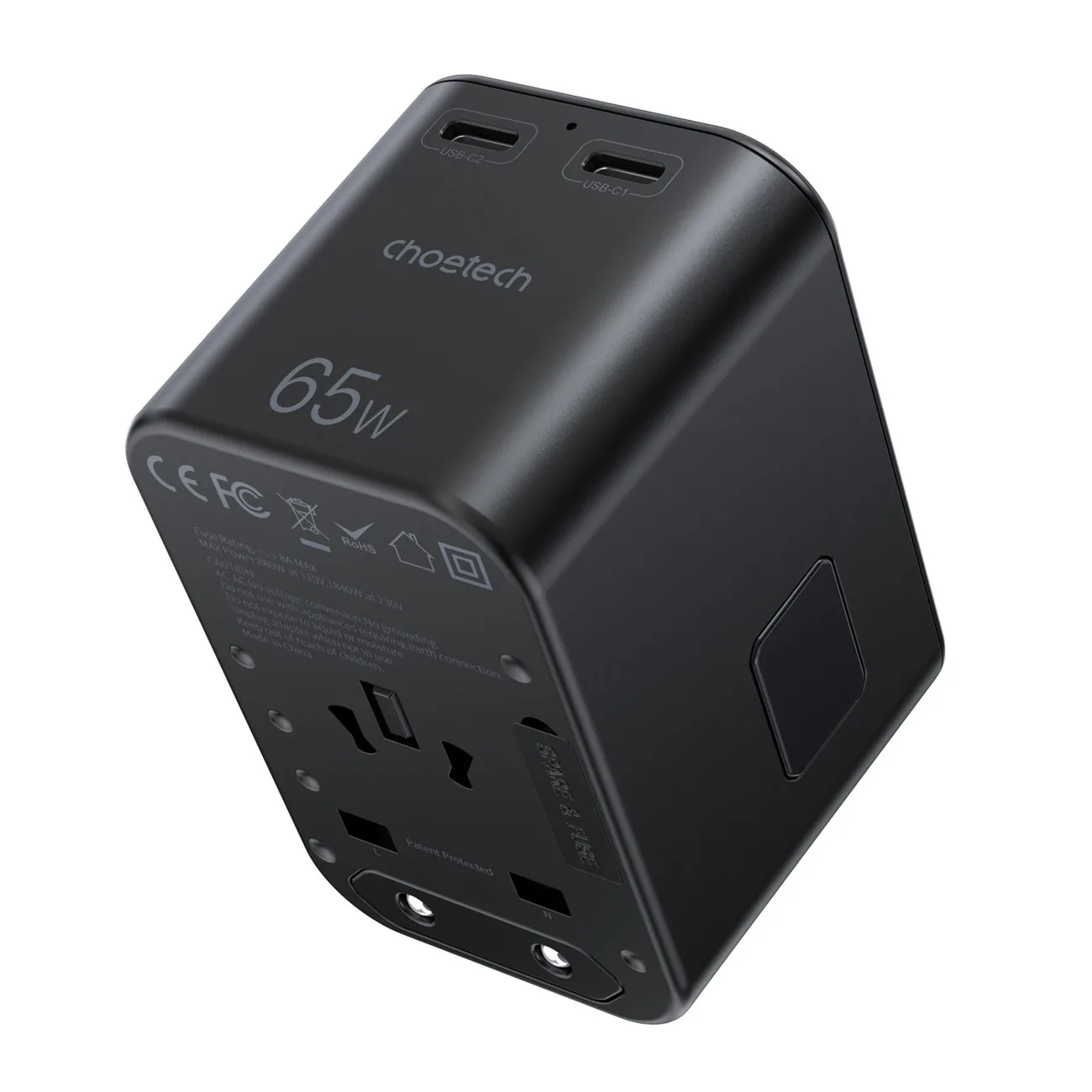 Gyors utazási töltő EU, UK, USA és AUS csatlakozókkal, 3xUSB, 30-65 W, fekete
